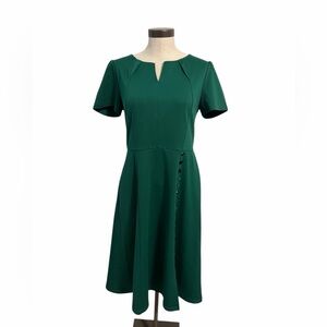 Vfshow Green Retro Style Fit Flare Midi Dress With Velvet Botton  Accents Size L